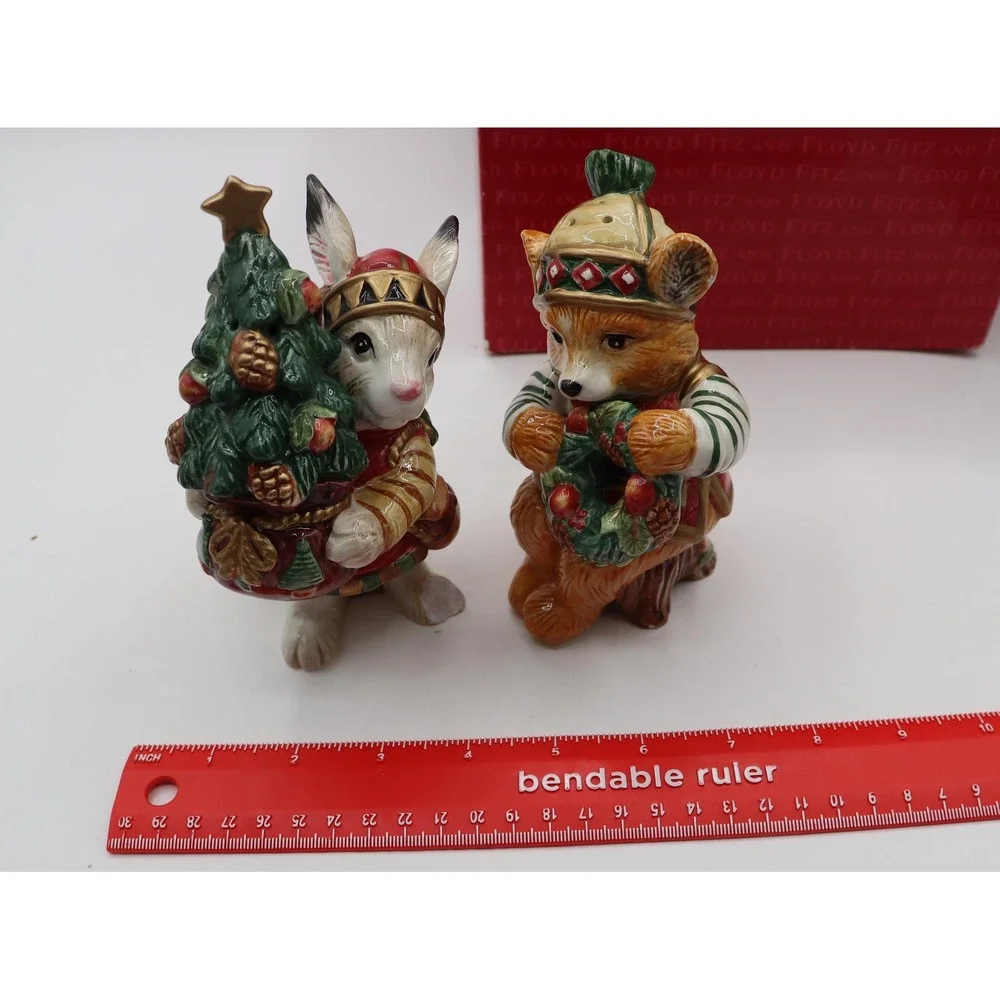 Vintage Fitz & Floyd Christmas Lodge S/P Shakers Original Box *See Description*